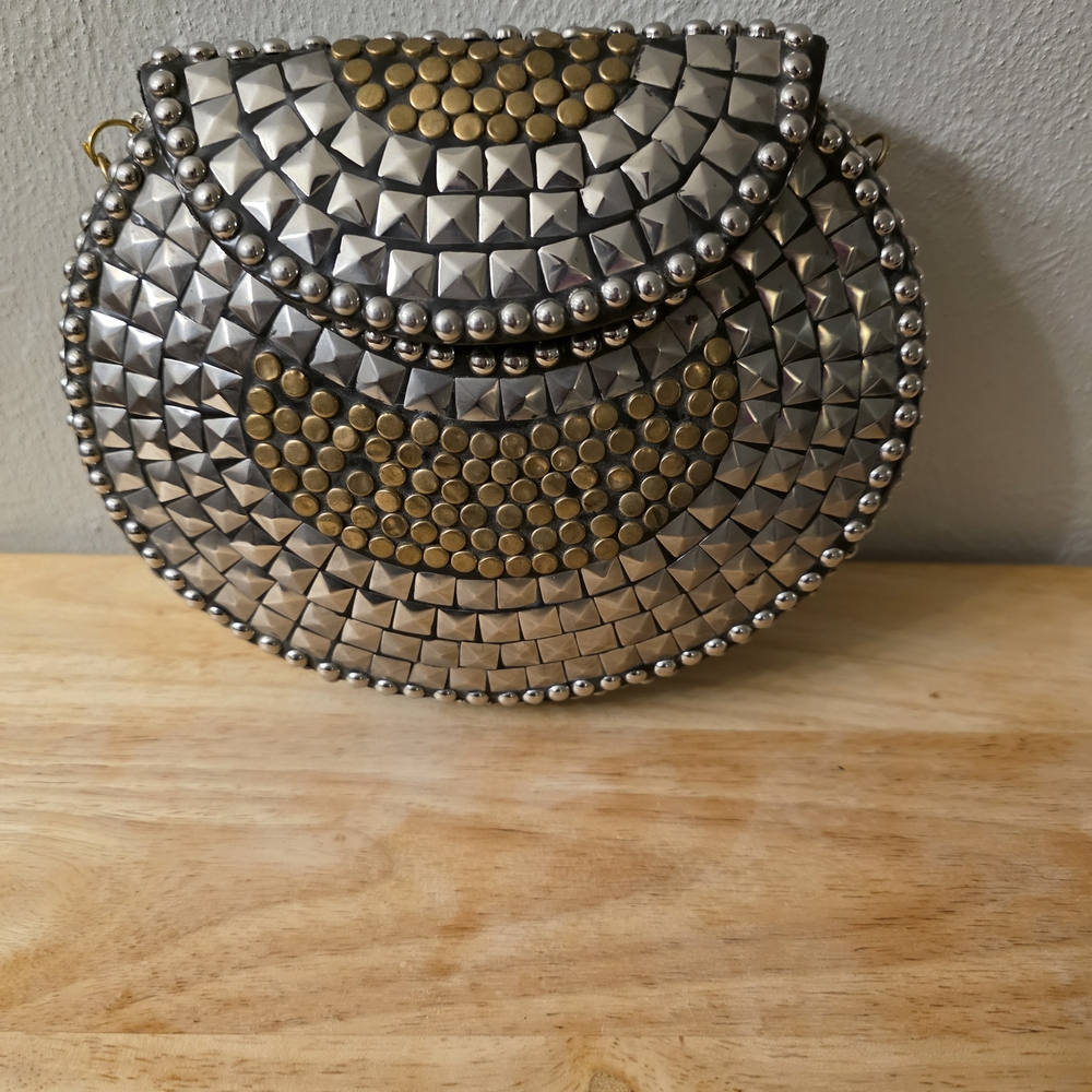 Silver and Gold Mosaic Women's Clutch With Chain Strap